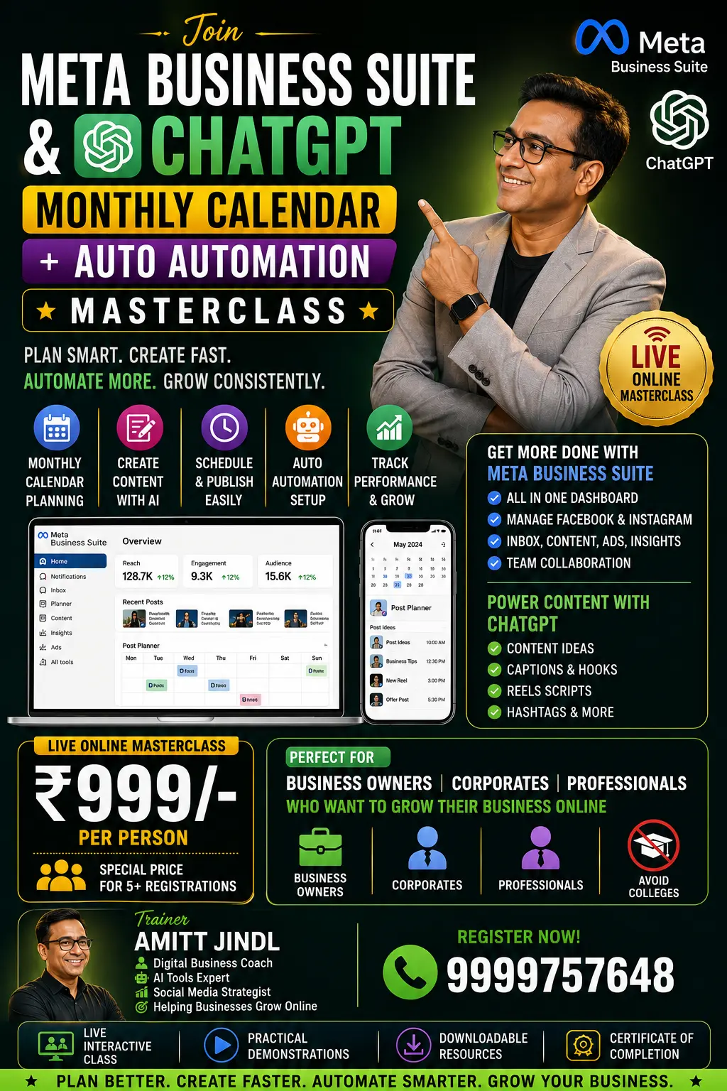 Content Creation & Posting automation using Chat Gpt and Meta Business Suite masterclass poster